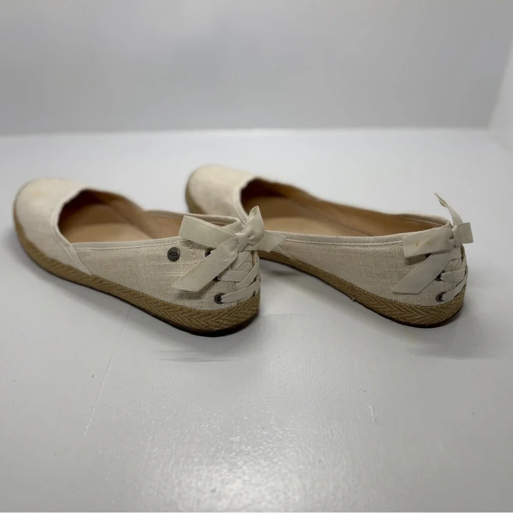 UGG Indah Espadrille Flats Cream Canvas Slip-On Jute Sole Women’s 8.5 EU 39.5